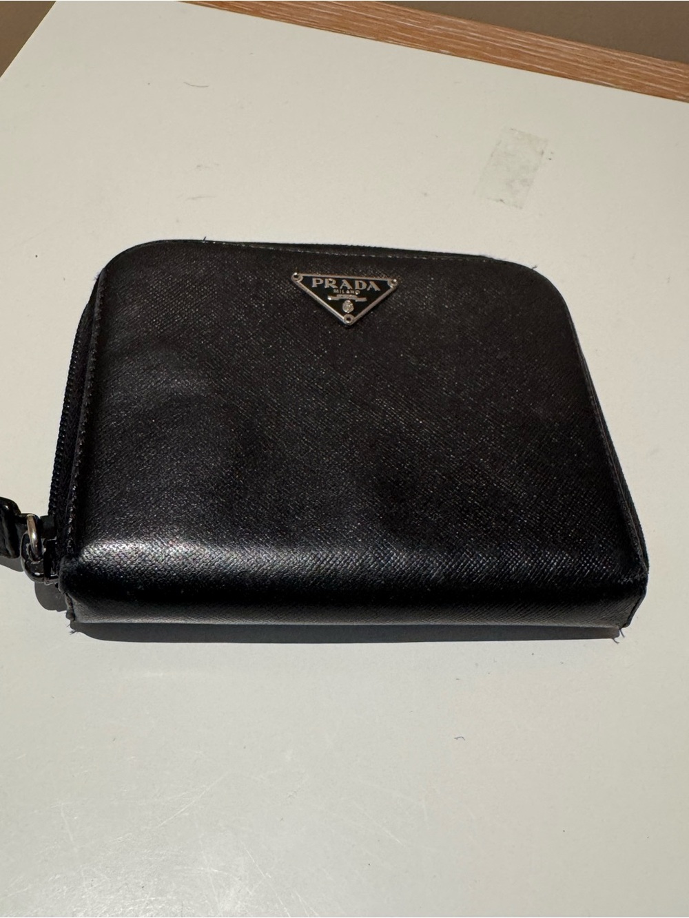 Prada Black Saffiano Leather Zip-Around Card Wallet